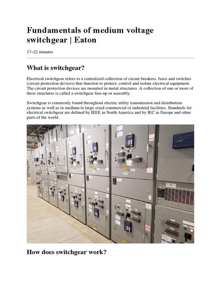 Medium Voltage Switchgear Overview | PDF