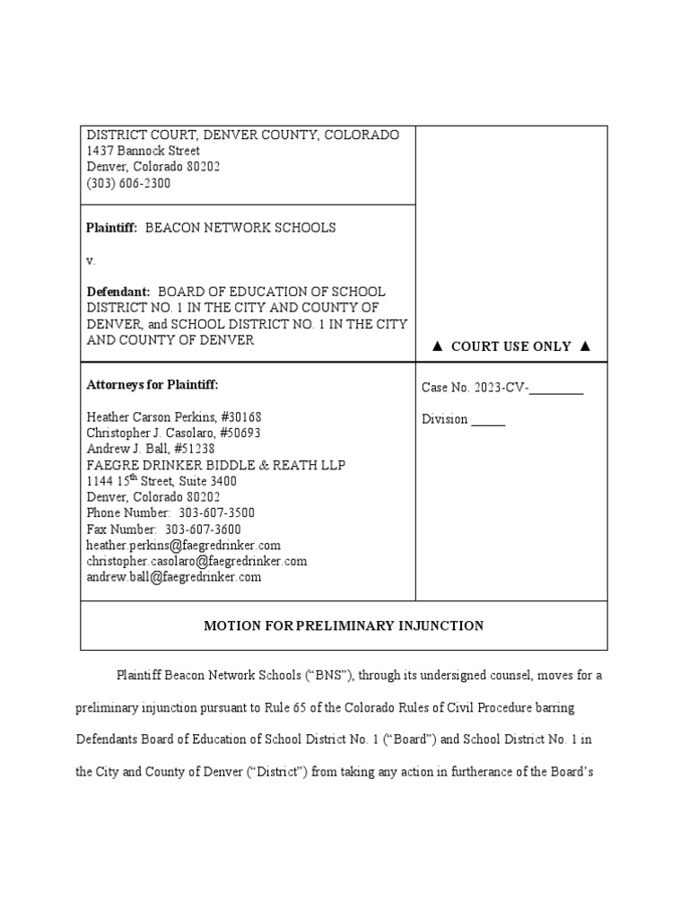 Motion For Preliminary Injunction With Proposed Order, Exhibit 1 and 4