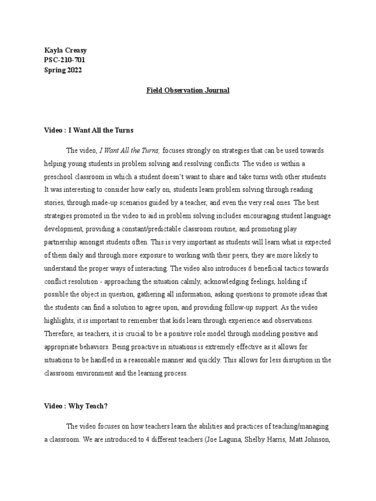 Field Observation Journal Creasy PDF
