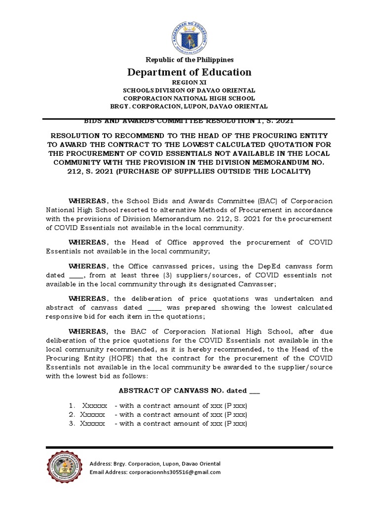 Procurement of COVID Essentials | PDF