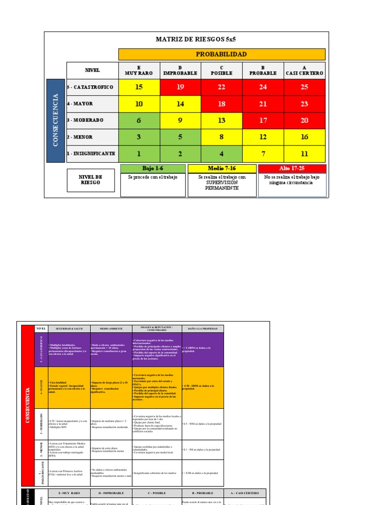 Matriz de Riesgos 5x5 para Seguridad Laboral | PDF
