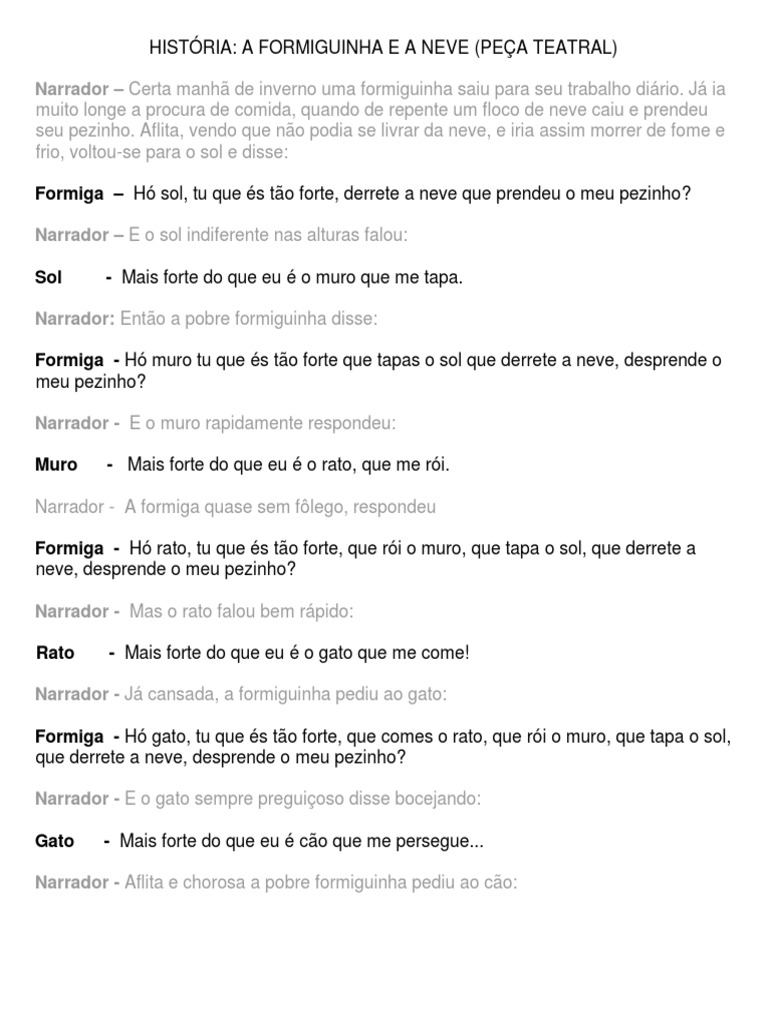 A Formiguinha e a Neve: Peça Teatral | PDF