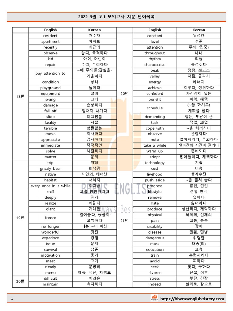 2023 고1 모의고사 3월 단어목록 PDF | PDF