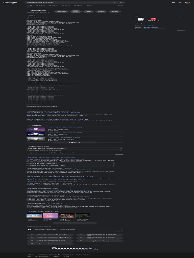 cigarettes lyrics Cigarettes Juice WRLD Lyrics - Google Search