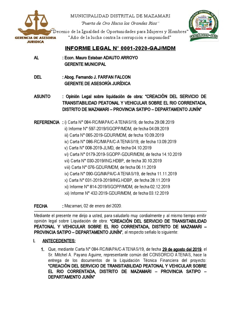 Opinión Legal sobre Liquidación de Obra | PDF | Justicia | Crimen y ...