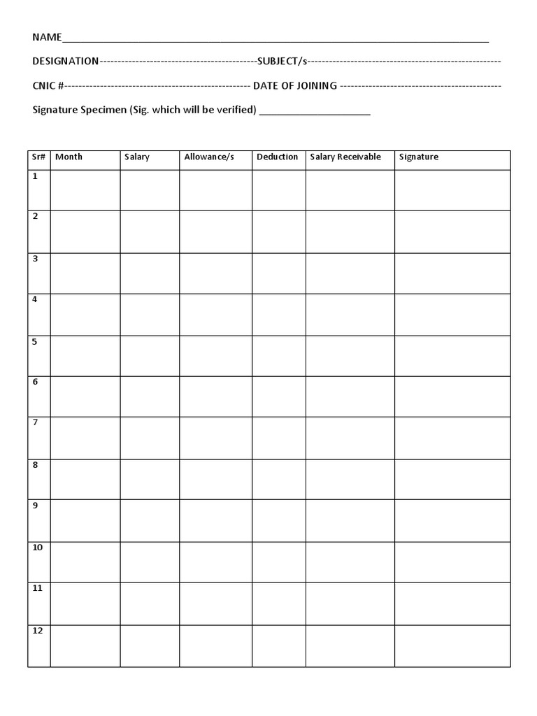 Salary Reg Blank PDF | PDF