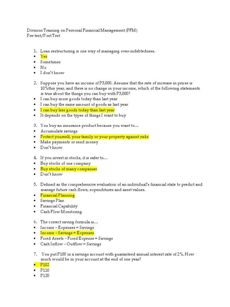 Pre and Post Question FinLit | PDF