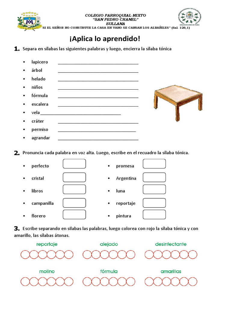 Ejercicios de sílabas tónicas y átonas | PDF