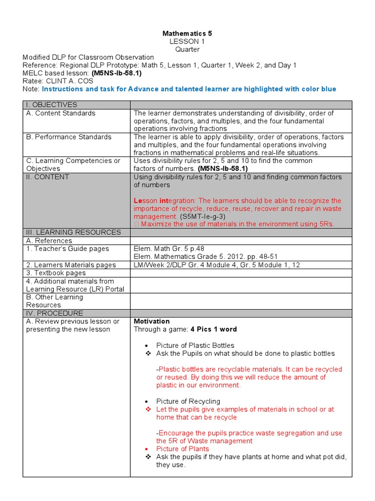 Divisibility Rules for Grade 5 Math Lesson | PDF | Waste Management ...