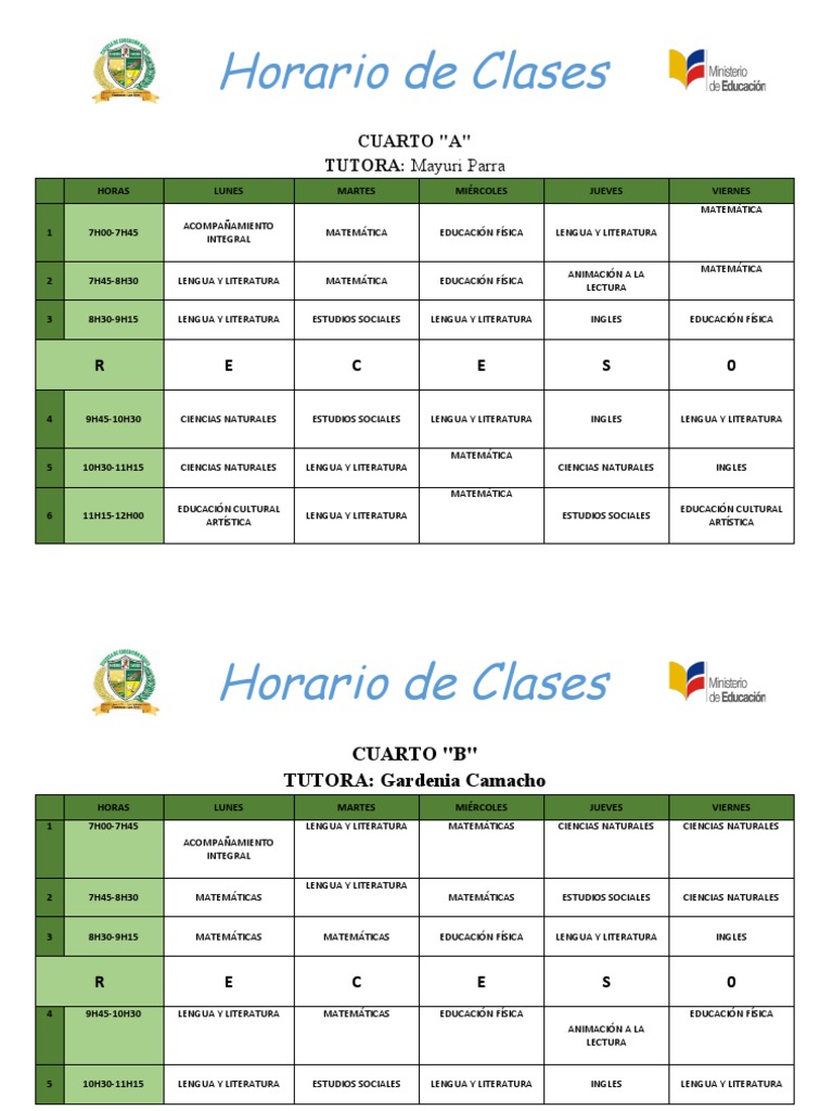 Horario Clases Cuarto Grado Primaria | PDF | Science | Observación