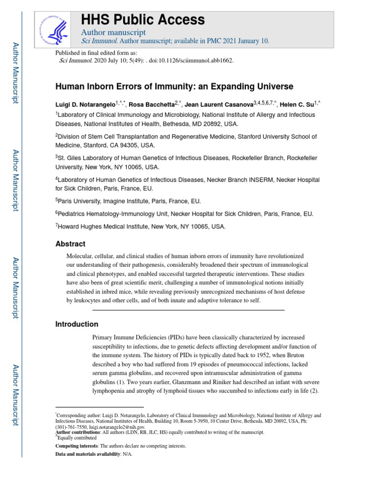 Human Inborn Errors of Immunity An Expanding Universe PDF | PDF | Self ...