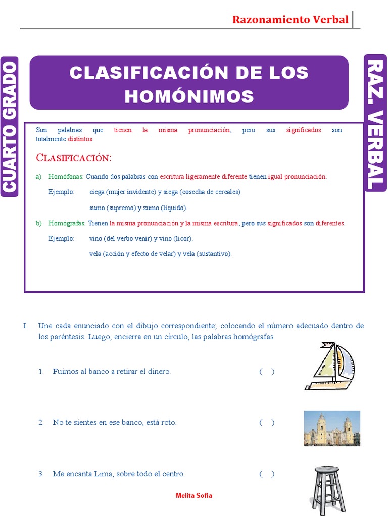 Clasificación de Los Homónimos para Cuarto Grado de Primaria | PDF ...