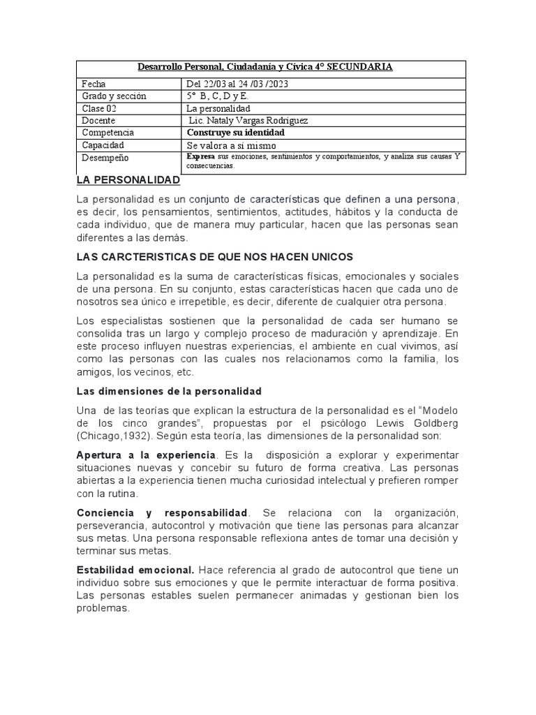 La Personalidad de 5 | PDF | Crecimiento personal y profesional