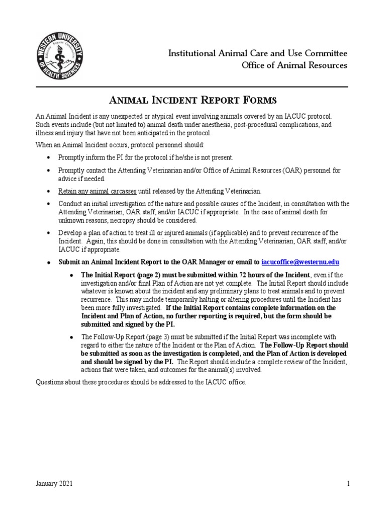 Animal Incident Reporting Procedures | PDF | Clinical Medicine ...