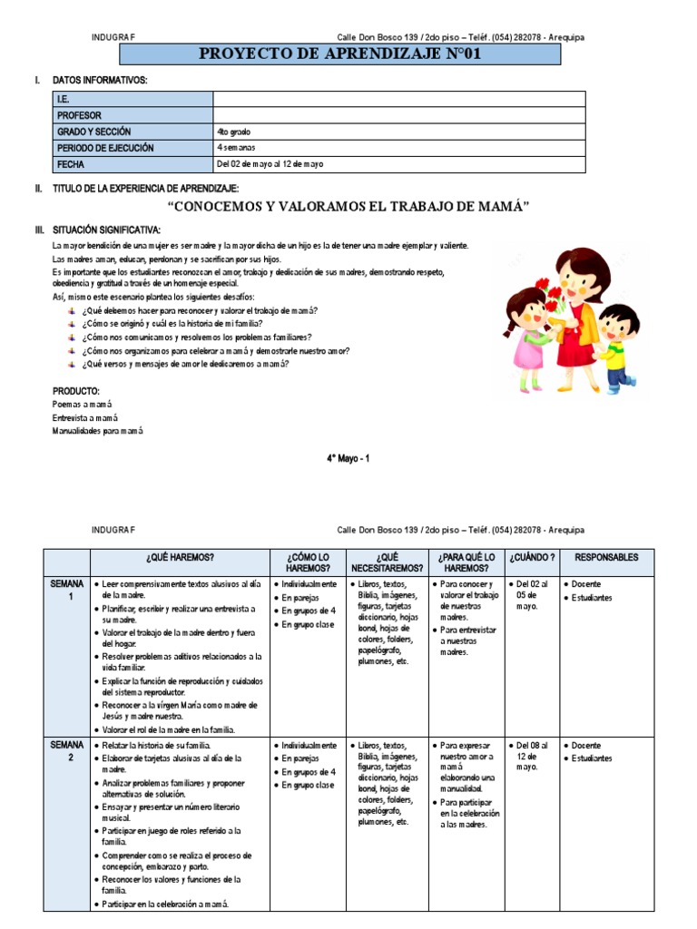 4° Grado - Proyecto de Aprendizaje N°01 | PDF