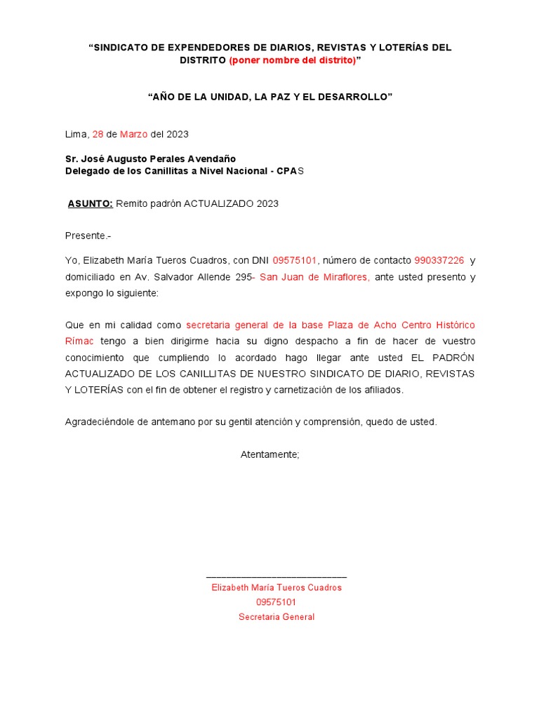 Carta para Adjuntar | PDF