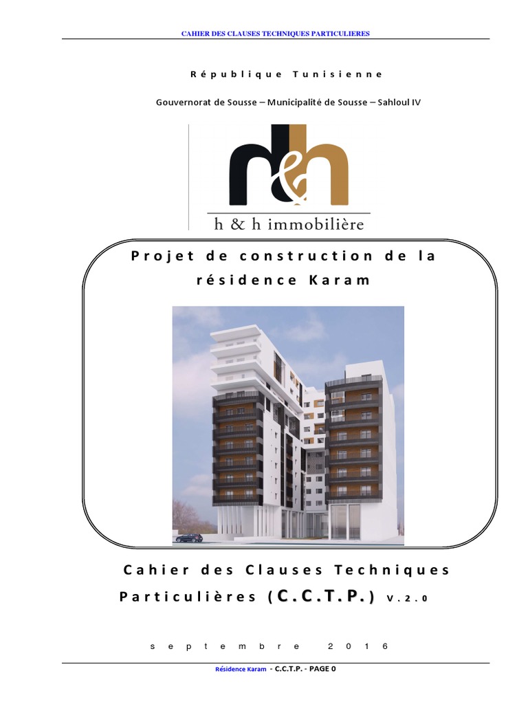 Cahier Des Clauses Techniques Particulièrs C.C.T.P PDF | PDF