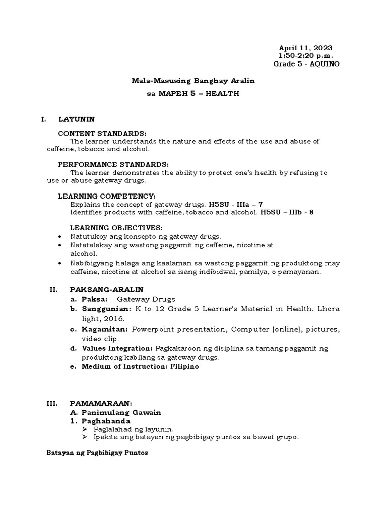 LESSON PLAN in HEALTH - DEMONSTRATION | PDF