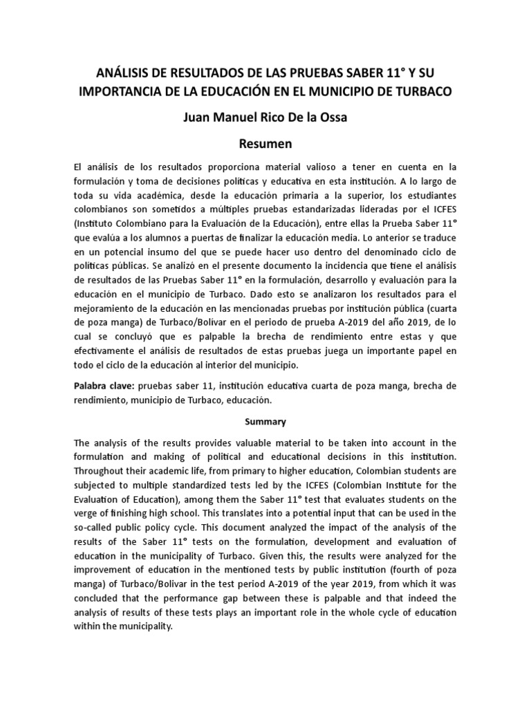 Análisis de Resultados de Las Pruebas Saber 11 | PDF