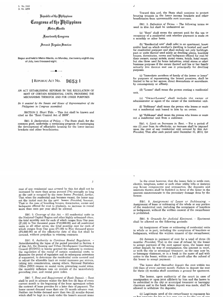 Rent Control Act of 2009 Overview | PDF