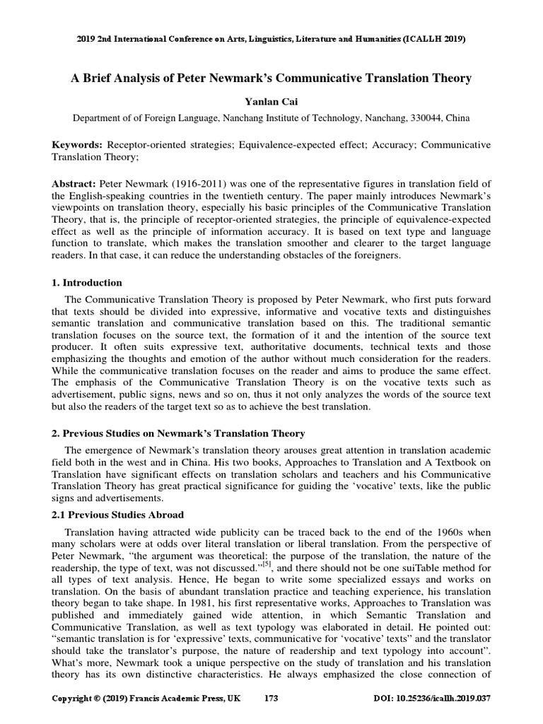 A brief analysis of peter newmark s communicative translation theory