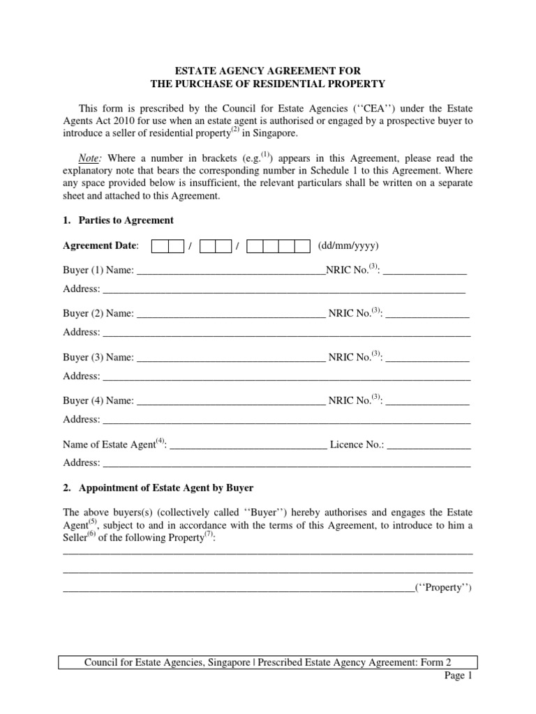 CEA Estate Agency Agreement Form 2 | PDF | Sales | Estate Agent