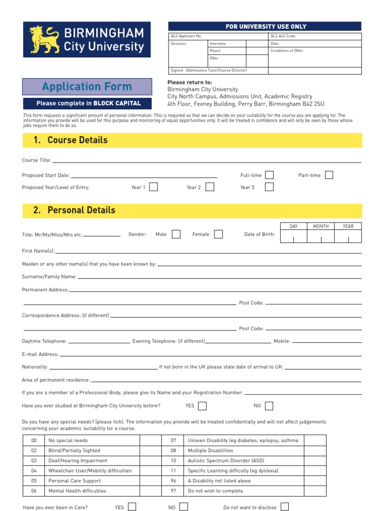 Application Form: 1. Course Details | PDF | Further Education | Wellness