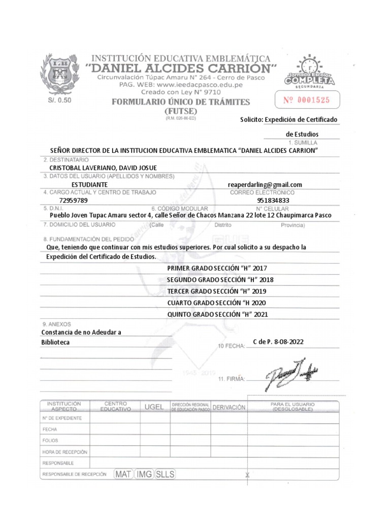 Solicitud de Certificado de Estudios PDF | PDF