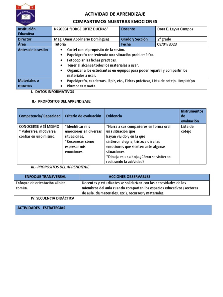 Tutoria Mis Emociones | PDF | Crecimiento personal y profesional ...