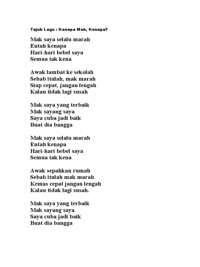Lirik Kenapa Mak Kenapa | PDF
