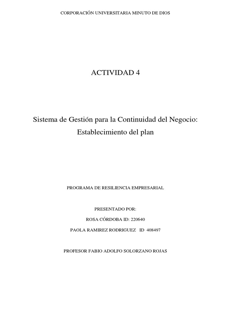 Plan de Continuidad del Negocio ISO 22301 | PDF | Planificación ...