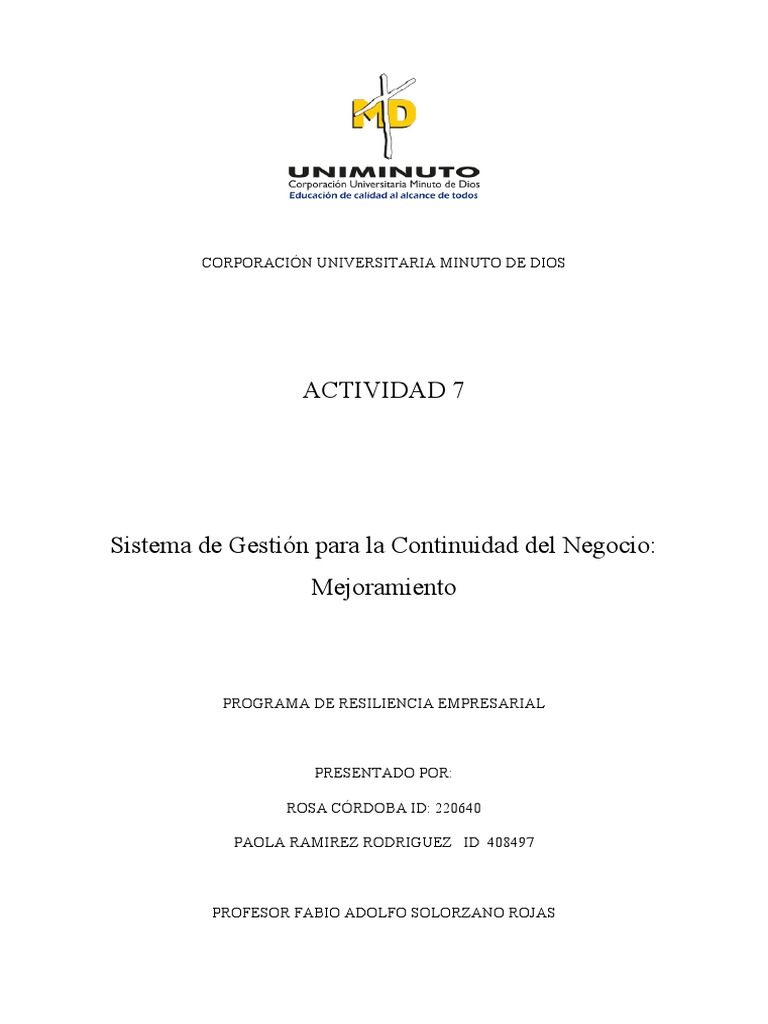 Plan de Continuidad Del Negocio | PDF