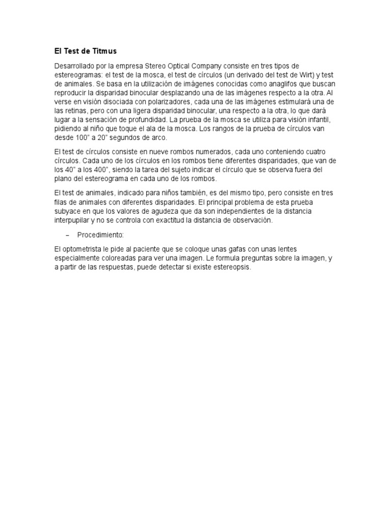 Test de Titmus: Evaluación de Estereopsis | PDF