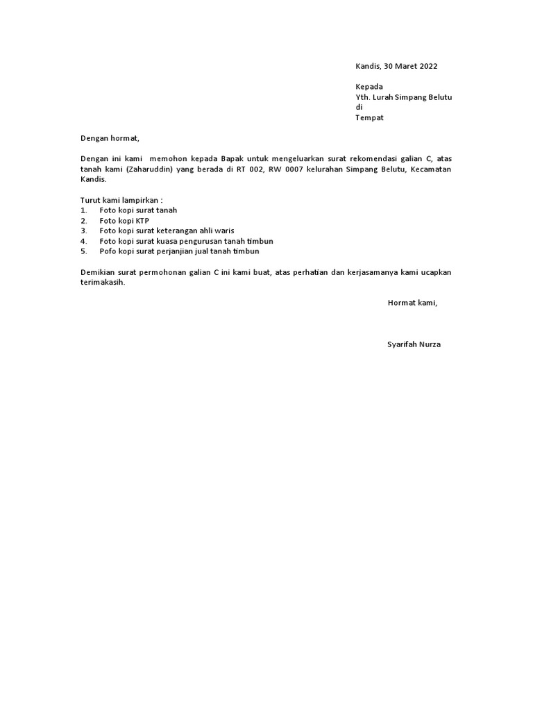 Surat Permohonan Galian C | PDF