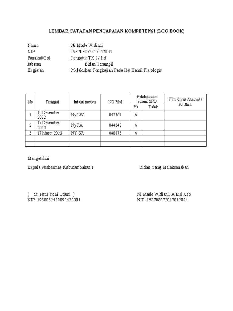 Form Log Book Ukom | PDF