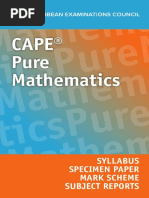 Cape Pure Mathematics: Syllabus Specimen Paper Mark Scheme Subject Reports