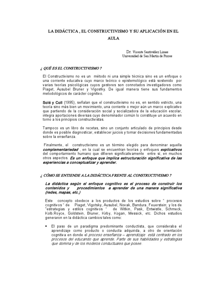 Constructivismo y Didáctica en el Aula | PDF | Constructivismo ...