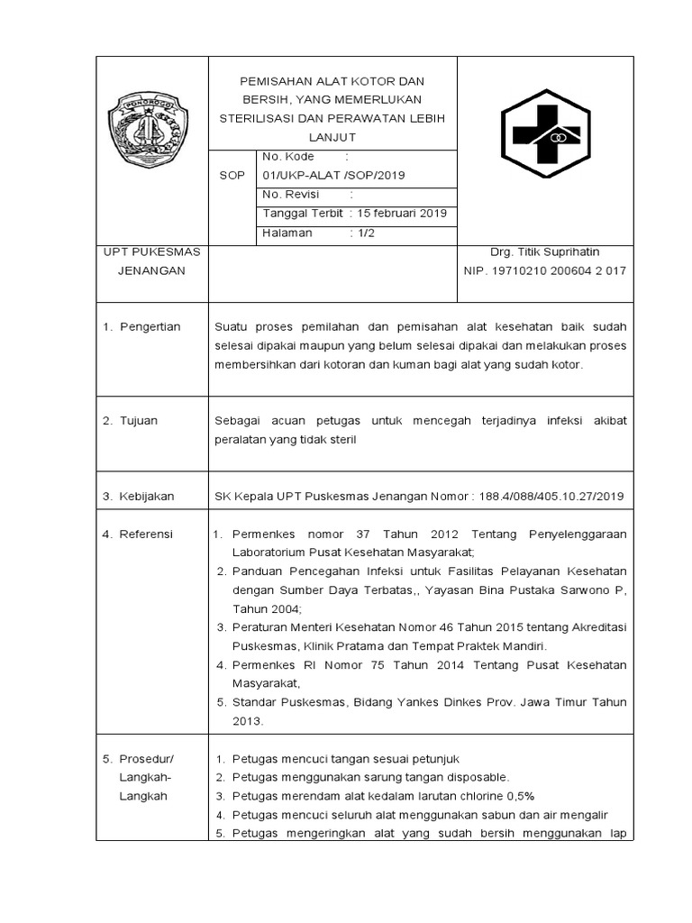8 6 1 1 sop pemisahan alat bersih dan kotor pdf