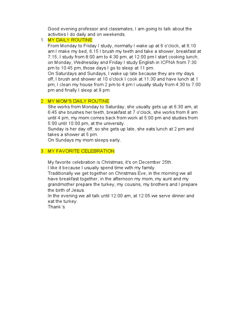 Daily and Weekend Routines Explained | PDF | Wellness