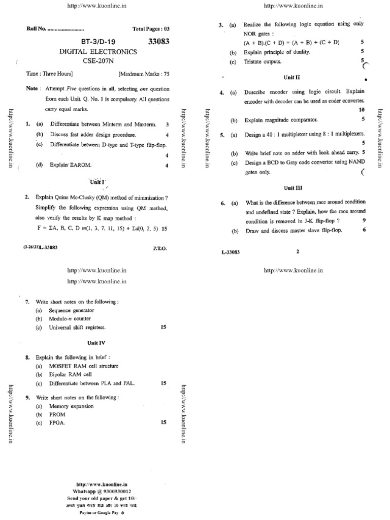 Btech Cse 3 Sem Digital Electronics 33083 Dec 2019 PDF | PDF