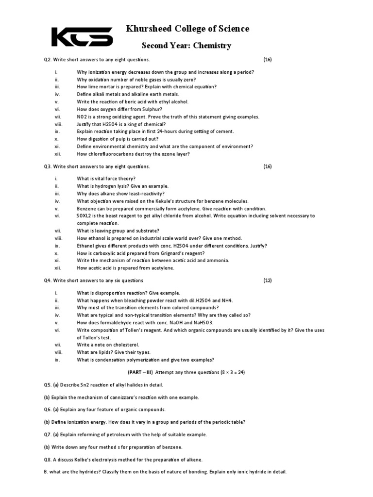Chemistry Exam Questions and Answers Guide | PDF | Chemical Reactions ...
