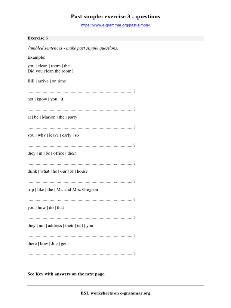 Past Simple Questions Exercise 3 1 PDF | PDF