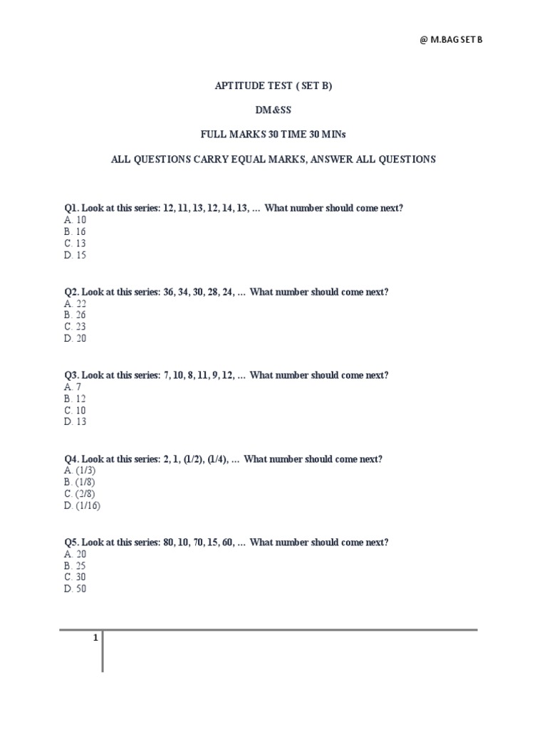 Aptitude Test - Set B | PDF