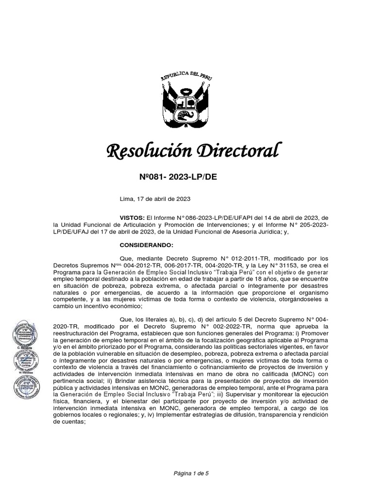 RD 081-2023-LP-DE Listado de Actividades de Intervención Inmediata