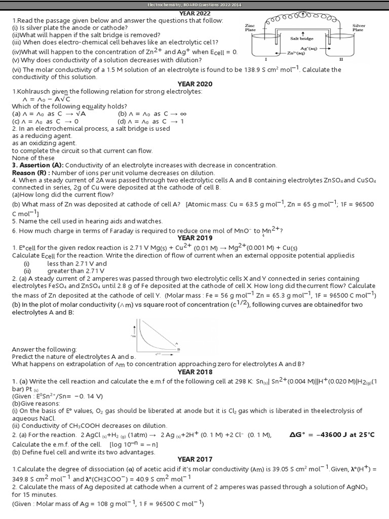 Electrochemistry Past Papers 202214 Download Free PDF Electrochemistry Physical Chemistry