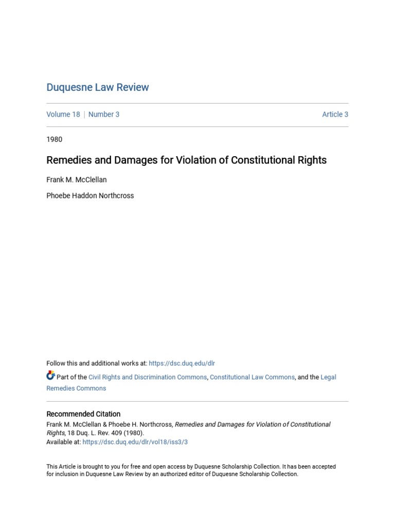 Remedies and Damages For Violation of Constitutional Rights PDF PDF