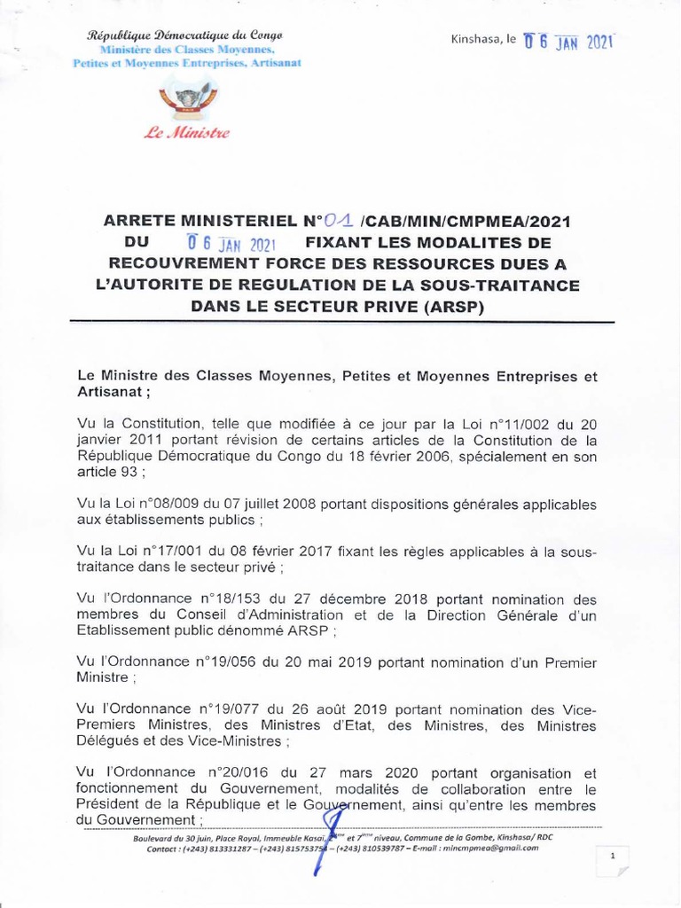 Arrete Ministeriel N°1 PDF | PDF