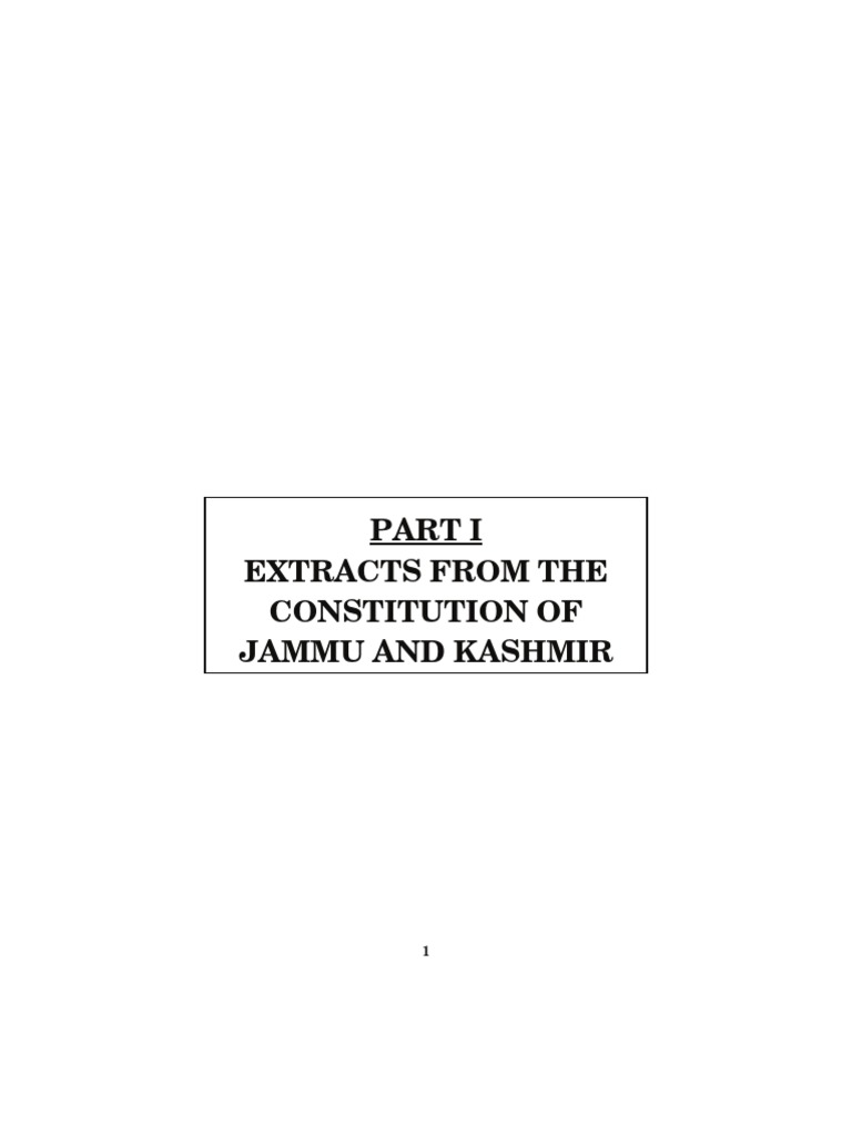 Constitution of Jammu and Kashmir Relevant Extracts on the State