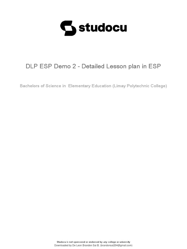 DLP Esp Demo 2 Detailed Lesson Plan in Esp PDF | PDF