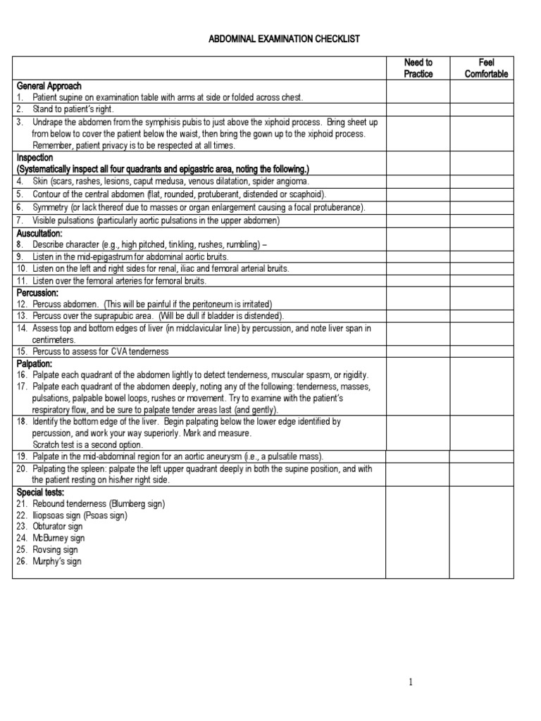 Abdomen Lab Checklist PDF